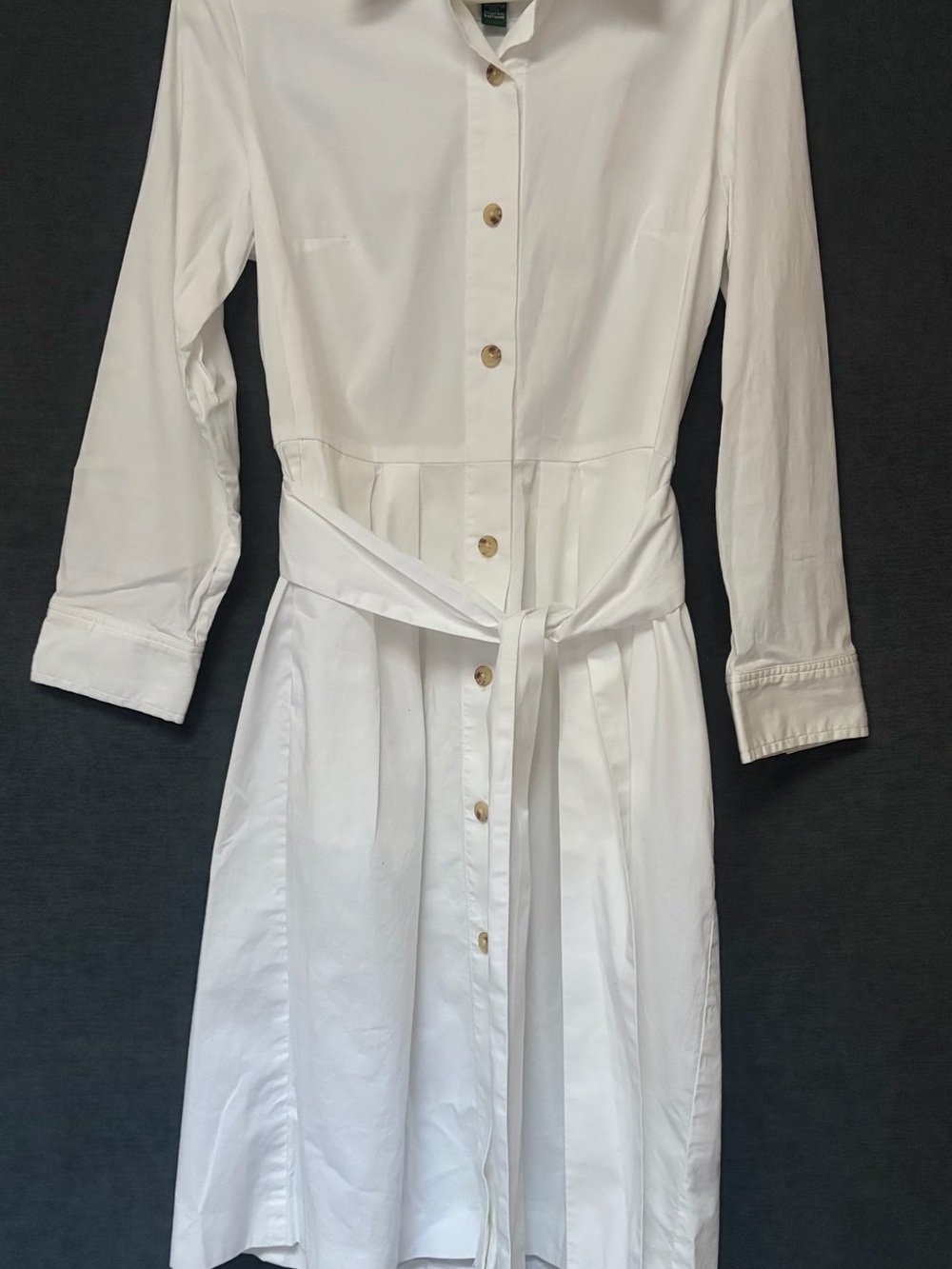 Lauren Ralph Lauren White Long-Sleeve Shirt Dress with Waist Tie
